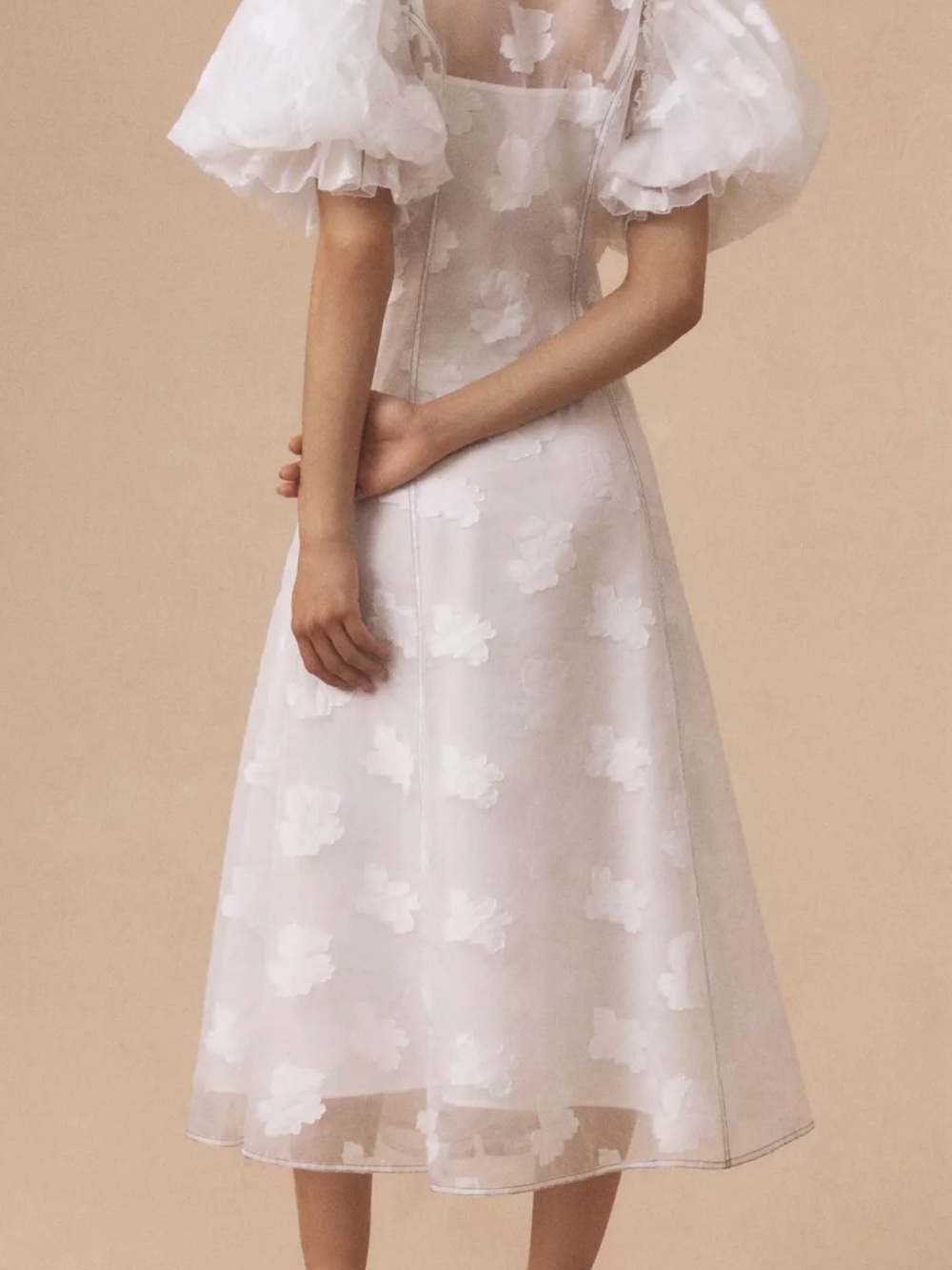NWT Anthropologie Let Me Be Puff-Sleeve Sheer Midi Dress-White, Size XXS - Picture 2 of 10
